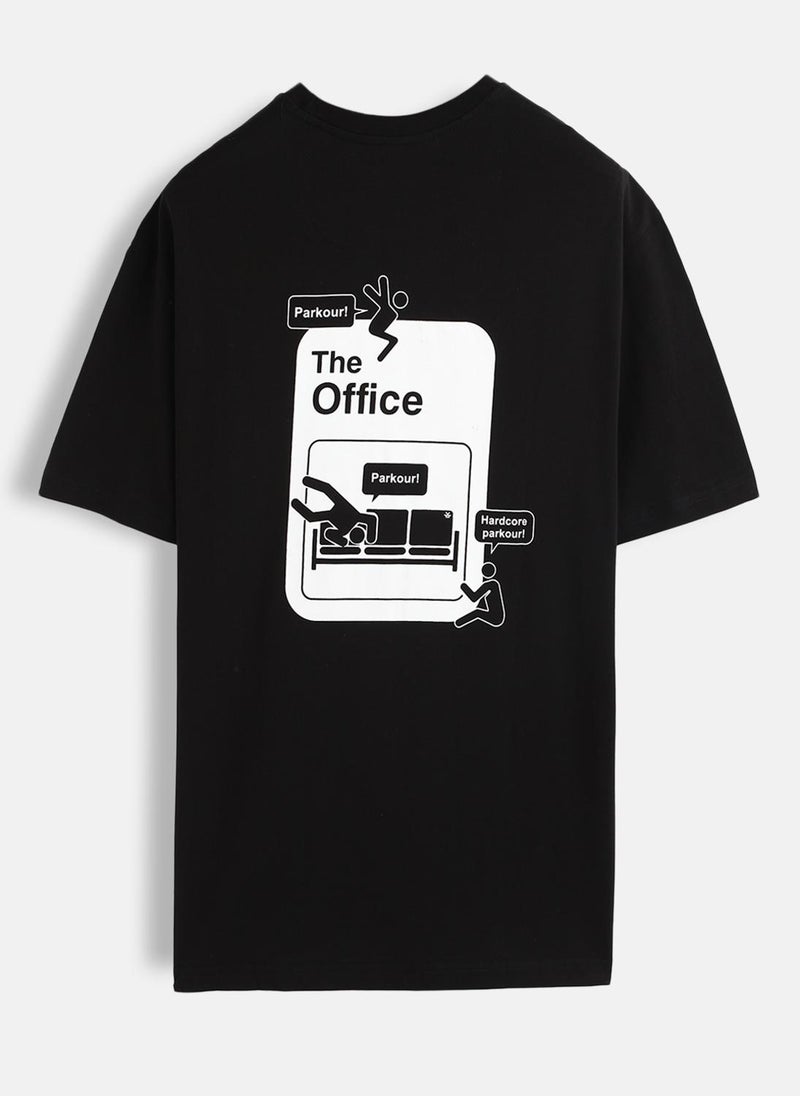 Wrogn Placement Print Oversized Fit T-Shirt | Black - Image 2